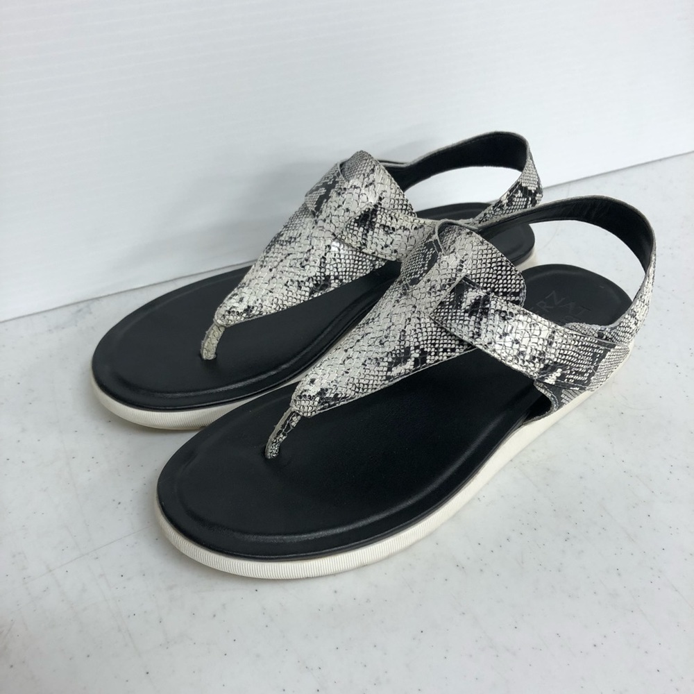 Naturalizer LINCOLN White Snake Leather Ankle Strap Thong Sandals Size 8